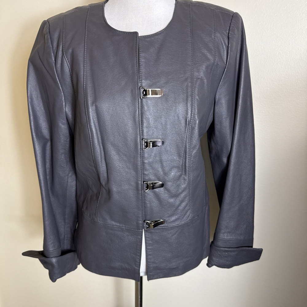 Pamela McCoy Gray Leather Jacket Size 8